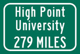 High Point University/Custom College Highway Distance Sign/High Point University /High Point University / High Point Panthers/High Point NC