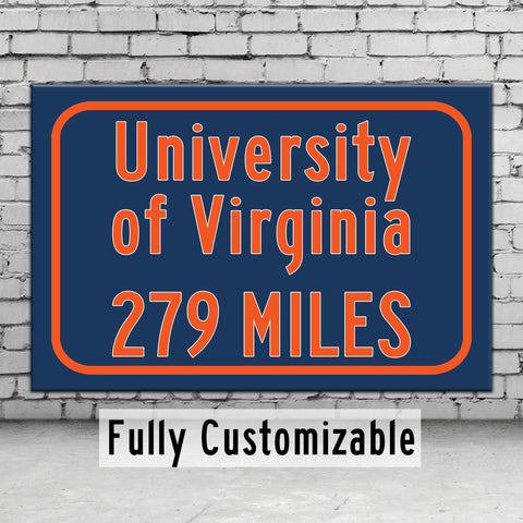 University of Virginia Custom College Highway Distance Sign /Virginia Cavaliers / Charlottesville / UVA Charlottesville/ Virginia wall art