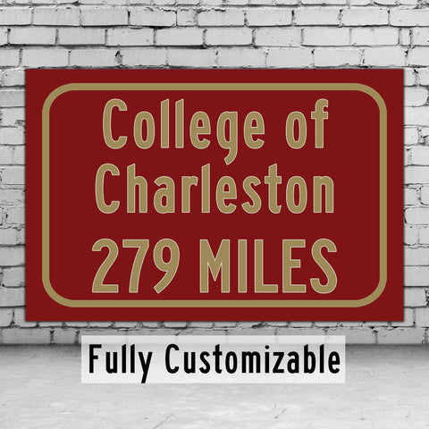 College of Charleston / Custom College Highway Distance Sign / Charleston Cougars / Charleston, South Carolina /