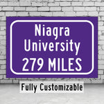 Niagara University / Custom College Highway Distance Sign / Niagara Purple Eagles / Niagra New York /