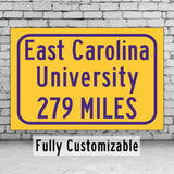 East Carolina University / Custom College Highway Distance Sign / East Carolina University / East Carolina Pirates/Greenville North Carolina