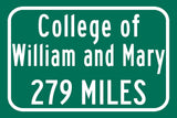 The College of William & Mary / Custom College Highway Distance Sign / William and Mary Tribe / Williamsburg, Virginia