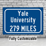 Yale University / Custom College Highway Distance Sign / Yale Bulldogs / New Haven Connecticut /