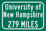 University of New Hampshire / Custom College Highway Distance Sign /University of New Hampshire/ NH Wildcats / Durham NH