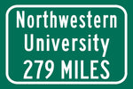 Northwestern University Wildcats Custom College Highway Distance sign /Northwestern University Wildcats