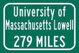 UMass Lowell / Custom College Highway Distance Sign /UMass Lowell / Lowell River Hawks / Lowell MA