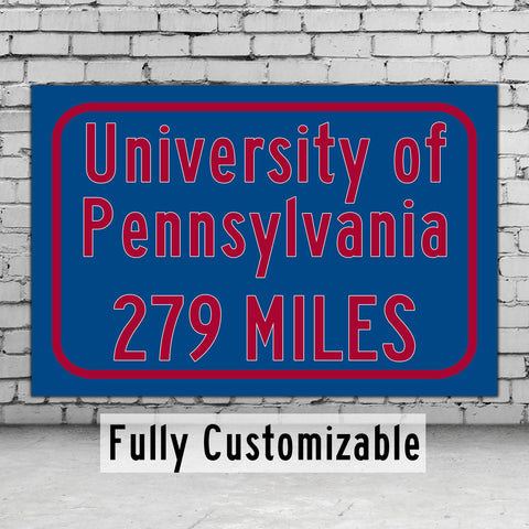 University of Pennsylvania  / Custom College Highway Distance Sign / University of Pennsylvania / Philly Pennsylvania / Penn Quakers