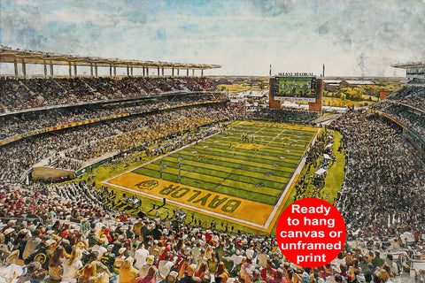 Canvas-Print of Baylor Bears, McLane Stadium , Watercolor Digital Sketch Print Canvas Print, Bears Football, Waco Texas