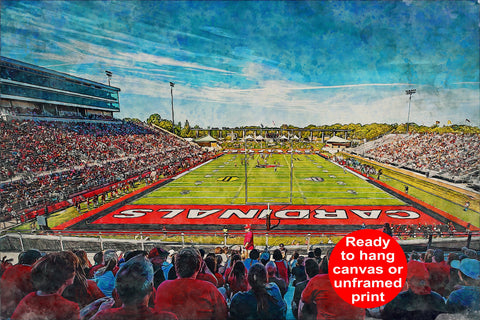 Ball State Cardinals,  Scheumann Stadium, Watercolor Digital Sketch Print Canvas Print, Ball State University, Muncie Indiana