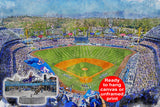 Canvas-Print of Dodger Stadium Artwork, Dodger Stadium watercolor sketch, Los Angeles Dodgers, Los Angeles Dodgers Collage,, Pro