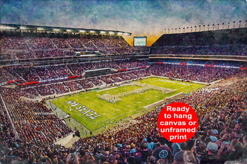 Canvas-Print of Texas A&M Aggies, Kyle Field , Watercolor Digital Sketch Print Canvas Print, Texas A and M, College Station Texas