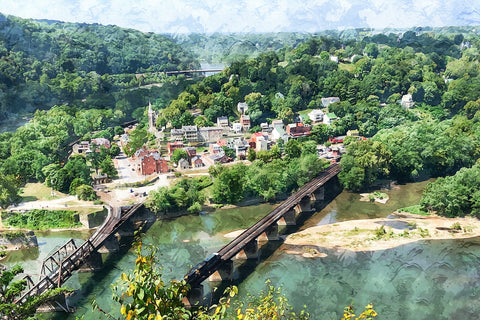 Harpers Ferry watercolor,  Harpers Ferry  Canvas, Harpers Ferry WV Canvas Wall Art, Harpers Ferry watercolor    Civil War wall art,