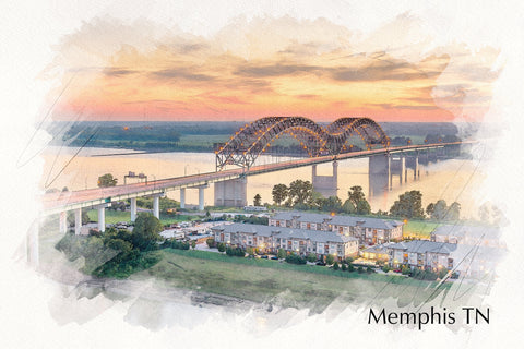 Watercolor print of Memphis Tennessee, the border is white