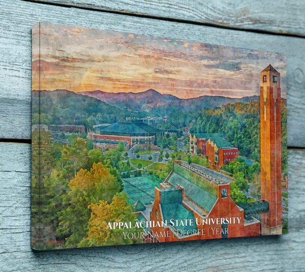 Appalachian State University campus aerial view with mountains