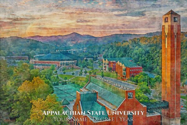 App State University campus with tower and buildings