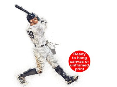 Watercolor print of Aaron Judge playing baseball