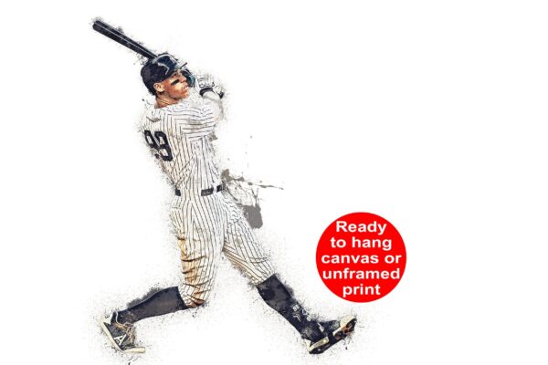 Watercolor print of Aaron Judge playing baseball