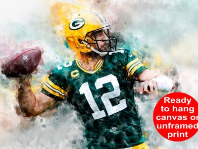 Aaron Rodgers throwing a pass watercolor canvas