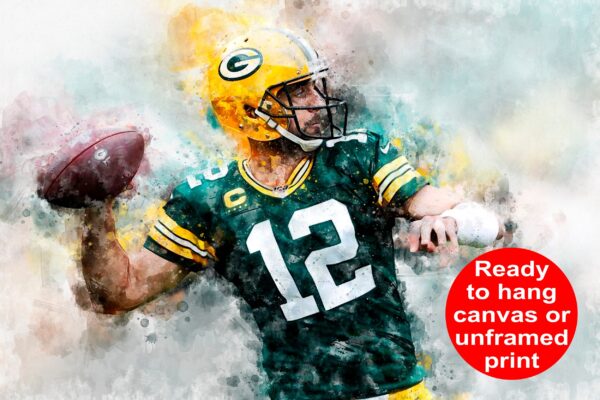 Aaron Rodgers throwing a pass watercolor canvas
