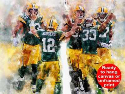 Print of Green Bay packer players celebrating a touchdown