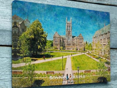 Boston College watercolor print of its beautiful campus located in Chestnut Hill known as a little Ivy