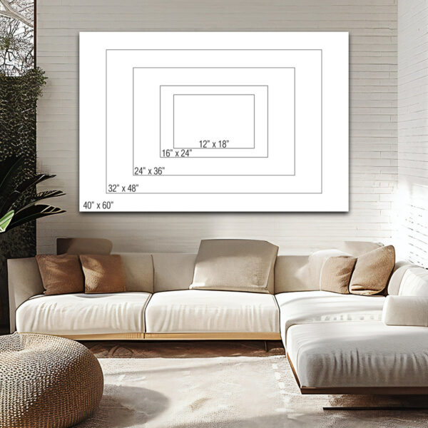SOFA WITH SIZE GUIDE ON WALL