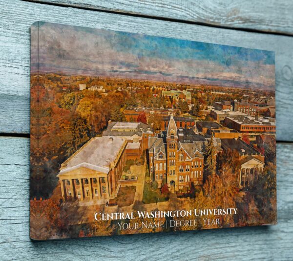 Central Washington University watercolor canvas fine art prints. Graduation gift, Central Washington University , College wall art,