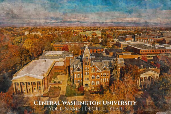 Central Washington University watercolor canvas fine art prints. Graduation gift, Central Washington University , College wall art, - Image 2