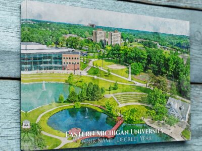 EASTERN MICHIGAN UNIVERSITY CAMPUS CANVAS PRINT HANGING ON WALL