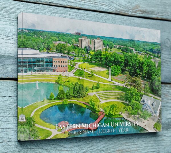 EASTERN MICHIGAN UNIVERSITY CAMPUS CANVAS PRINT HANGING ON WALL