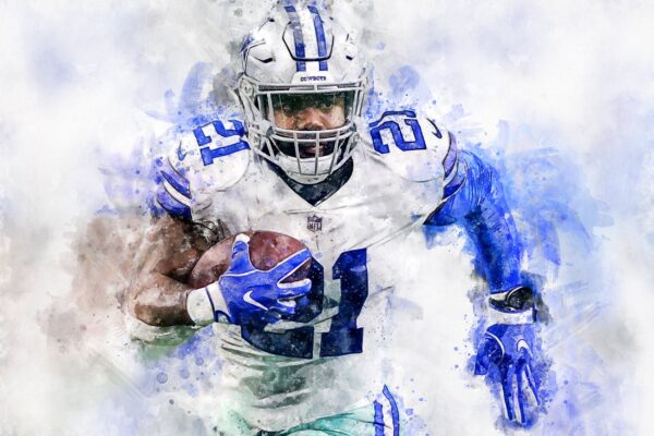 Ezekiel Elliott wall art, Dallas Cowboy Canvas watercolor, Dallas Cowboys - Image 3