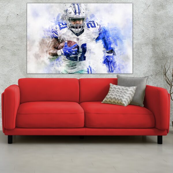Ezekiel Elliott wall art, Dallas Cowboy Canvas watercolor, Dallas Cowboys - Image 2