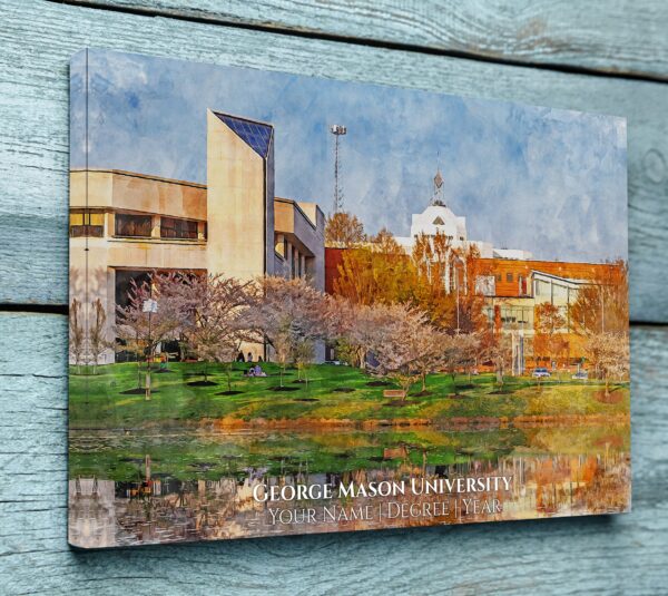 UNIVERSITY OF GEORGE MASON CAMPUS CANVAS PRINT HANGING ON WALL