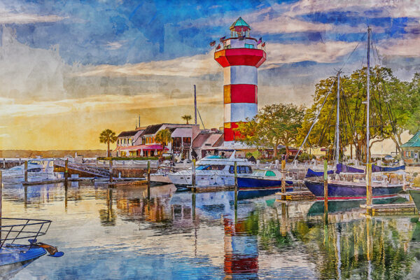 Hilton Head SC watercolor, Hilton Head Lighthouse Canvas, South Carolina watercolor canvas, Hilton head wall art, Hilton Head print