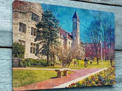 INDIANA UNIVERSITY CAMPUS CANVAS PRINT HANGING ON WALL
