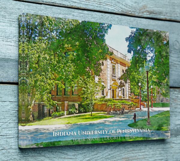 INDIANA UNIVERSITY OF PENNSYLVANIA CAMPUS CANVAS PRINT HANGING ON WALL