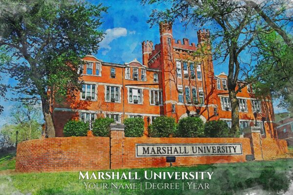Marshall University watercolor. Graduation gift, Marshall University , College wall art,  College WC - Image 2