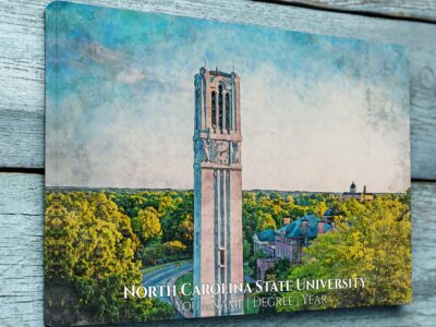 UNIVERSITY OF NORTH CAROLINA STATE CAMPUS CANVAS PRINT HANGING ON WALL