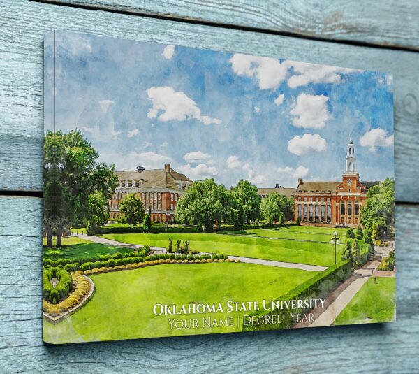 UNIVERSITY OF OKLAHOMA STATECAMPUS CANVAS PRINT HANGING ON WALL