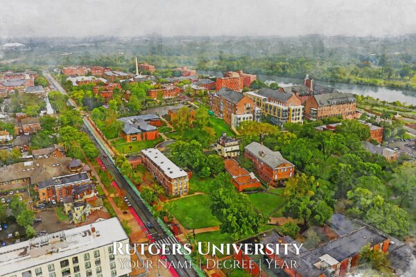 RUTGERS UNIVERSITY PRINT SHOWING THE CAMPUS
