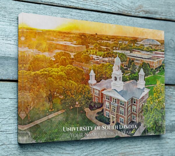 UNIVERSITY OF SOUTH DAKOTA CAMPUS CANVAS PRINT HANGING ON WALL