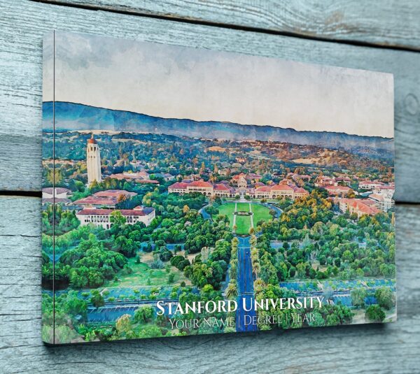 STANFORD CAMPUS CANVAS PRINT HANGING ON WALL