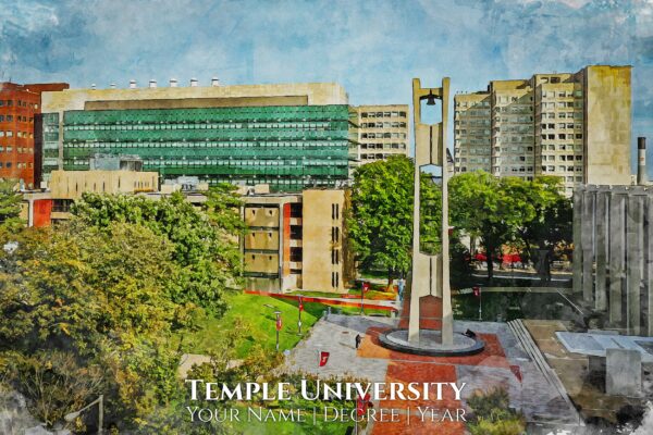 Temple University watercolor. Graduation gift, Temple University , College wall art,  College WC - Image 2
