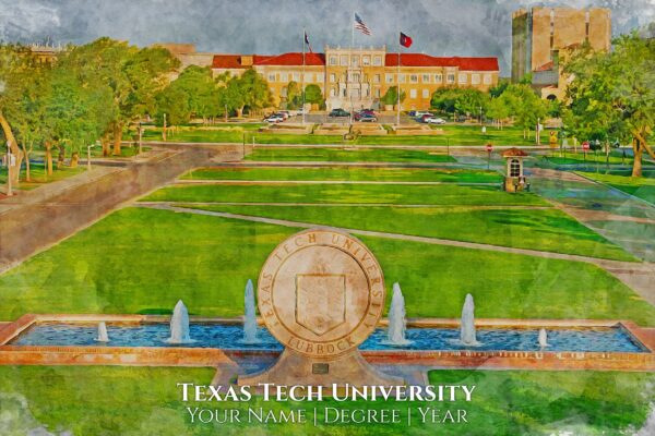 Texas Tech University watercolor. Graduation gift, Texas Tech University , College wall art,  College WC - Image 2