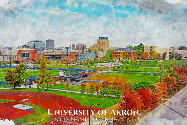 University of Akron watercolor. Graduation gift, University of Akron, College wall art,  College WC - Image 2