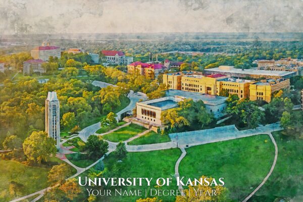 University of Kansas watercolor. Graduation gift, University of Kansas, College wall art,  College WC - Image 2