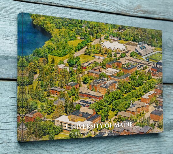 UNIVERSITY OF MAINE CAMPUS CANVAS PRINT HANGING ON WALL