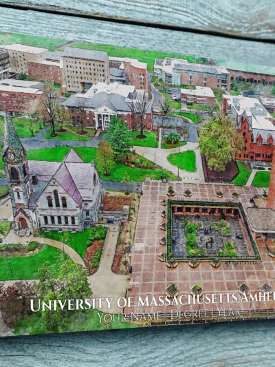 UNIVERSITY OF Massachusetts CAMPUS CANVAS PRINT HANGING ON WALL