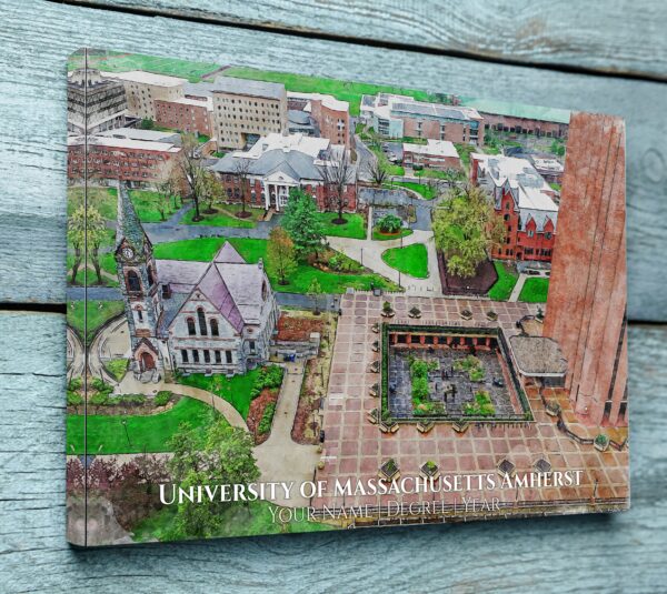 UNIVERSITY OF Massachusetts CAMPUS CANVAS PRINT HANGING ON WALL