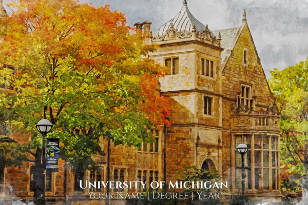 University of Michigan watercolor. Graduation gift, University of Michigan , College wall art,  College WC - Image 2